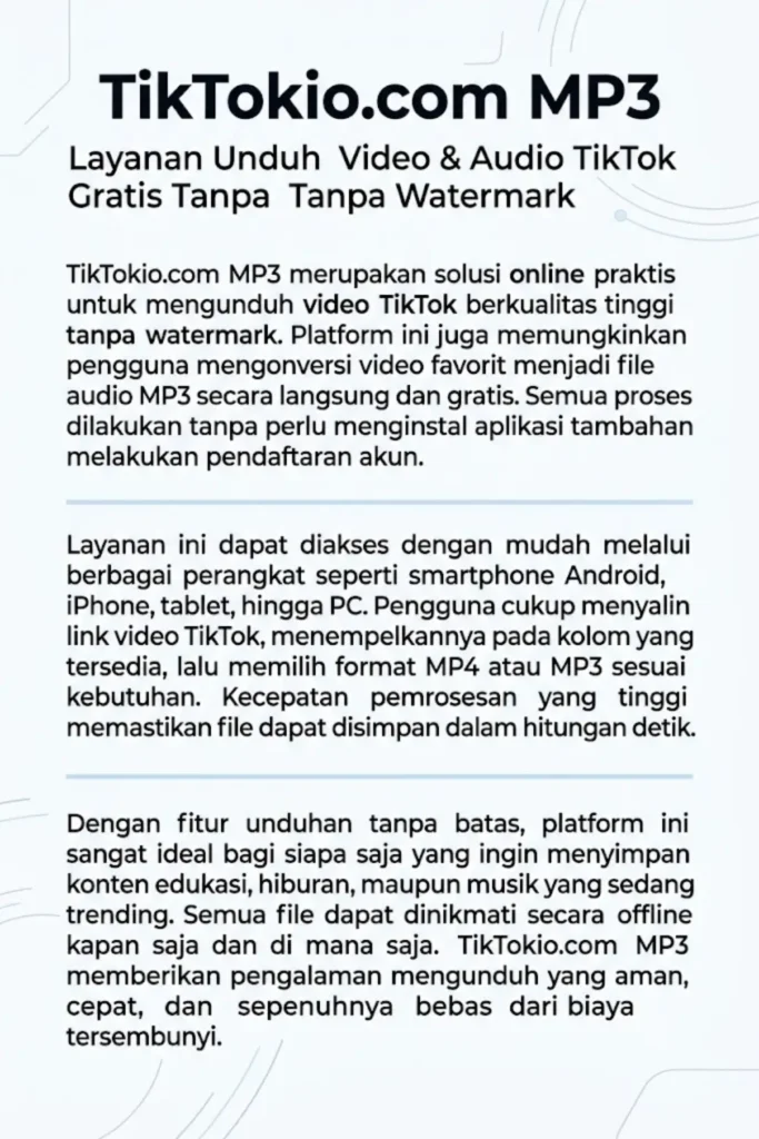 Tiktokio.com MP3 – Download MP3 & Video TikTok Tanpa Watermark Secara Gratis